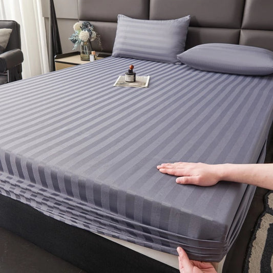 Luxury Satin Stripe Fitted sheet Set -Grey