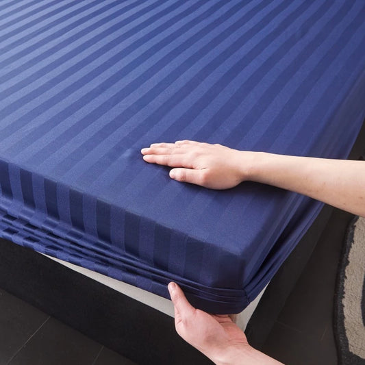 Luxury Satin Stripe Fitted sheet Set -Blue