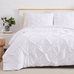 Luxury Cotton Satin Pintuck Duvet Cover Set - White - 99 Bedding Store