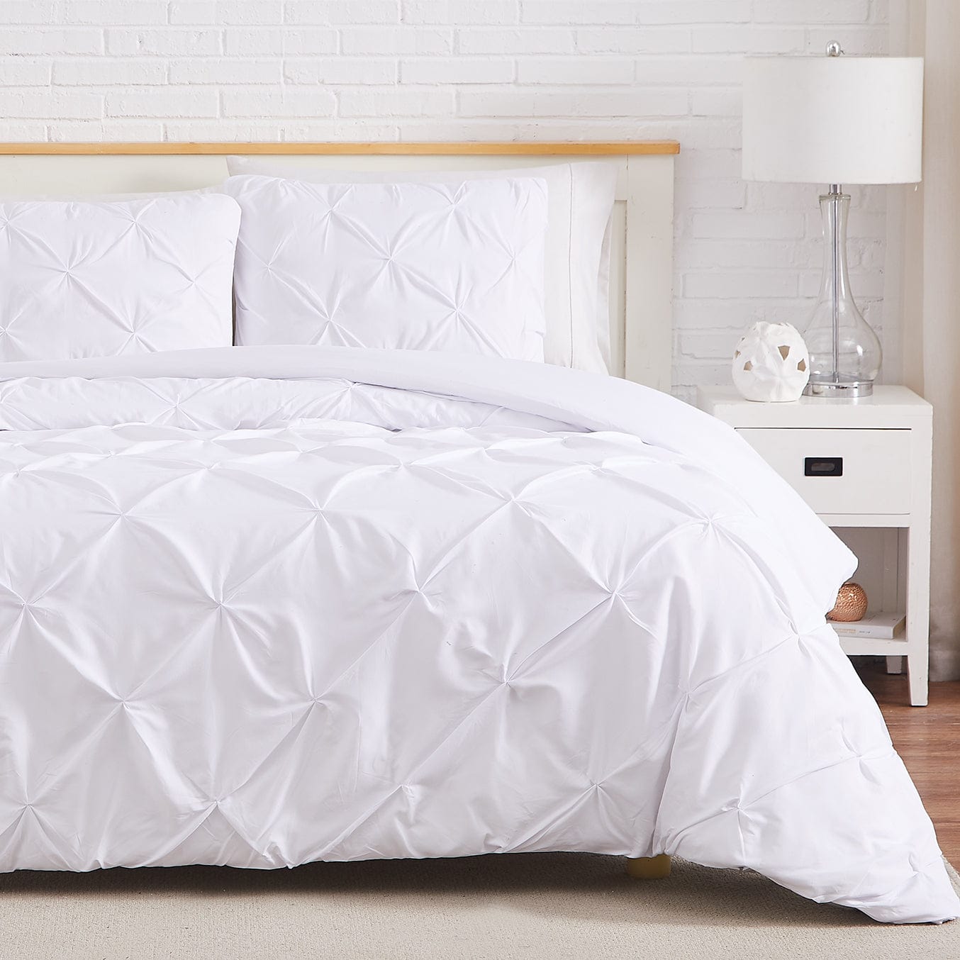 Luxury Cotton Satin Pintuck Duvet Cover Set - White - 99 Bedding Store