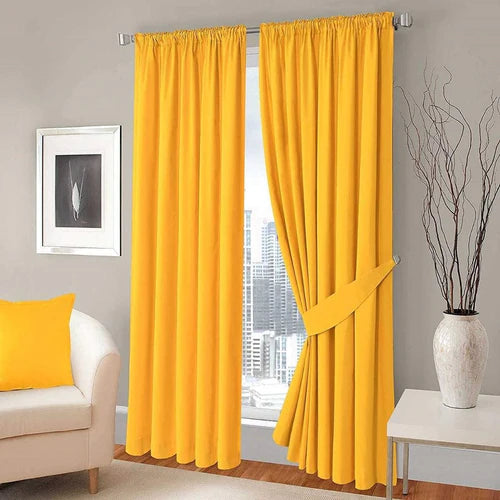2 PC Plain Dyed Eyelet Curtains with lining-Yellow